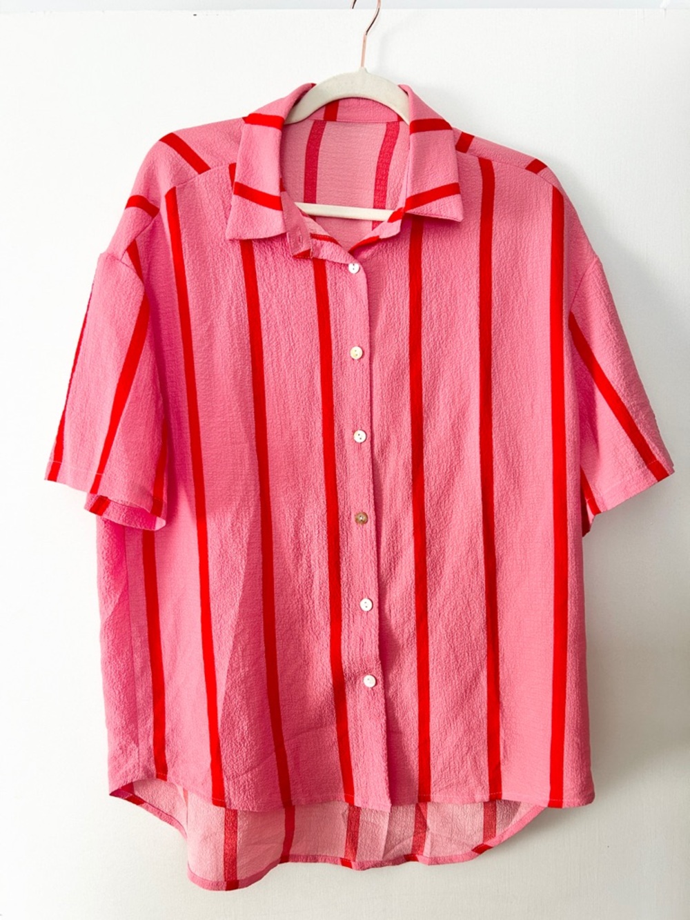 Pink Striped Short-Sleeve Button-Down Shirt